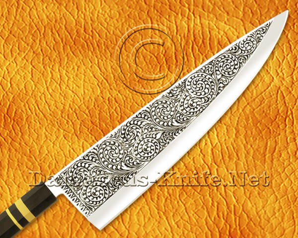 Personalized Engraving Stainless Steel Chef Knife Handmade Kitchen Gyuto Knife Ebony Wood 3 Brass Ring Handle Personalized Engraving Stainless Steel Chef Knife Handmade Kitchen Gyuto Knife Ebony Wood 3 Brass Ring Handle