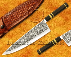 Personalized 12C27 Stainless Steel Gyuto Chef Knife - Ebony Wood & 3 Brass Rings