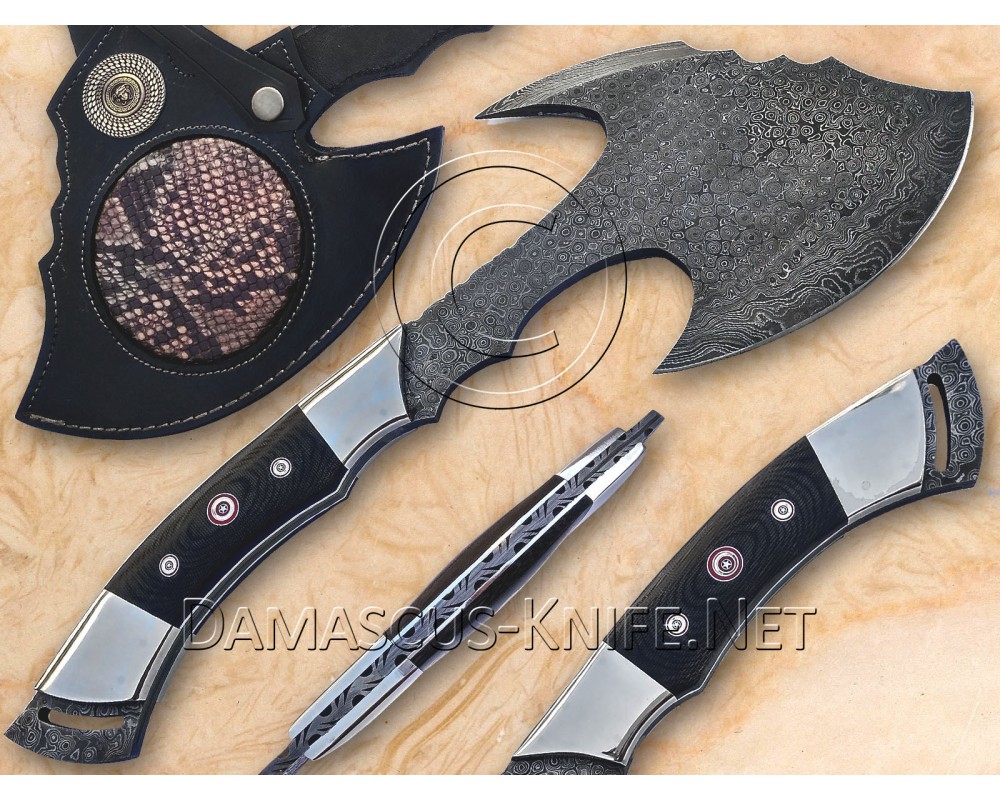 Personalized Handmade Damascus Steel Arts and Crafts Hunting and Survival Tomahawk Axe G10 Micarta Handle - DTA101