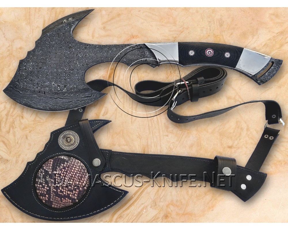 Personalized Handmade Damascus Steel Arts and Crafts Hunting and Survival Tomahawk Axe G10 Micarta Handle - DTA101