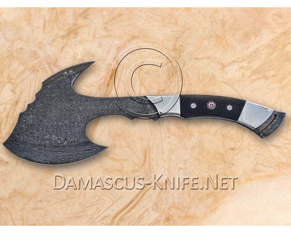 Personalized Handmade Damascus Steel Arts and Crafts Hunting and Survival Tomahawk Axe G10 Micarta Handle - DTA101