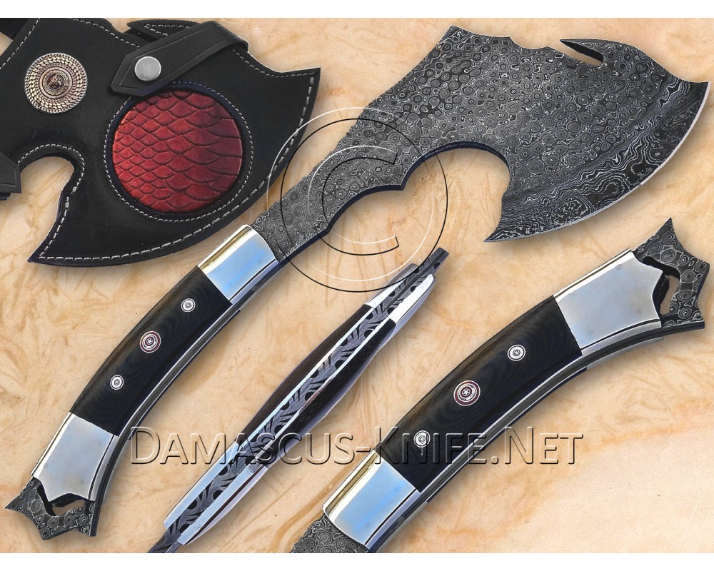 Personalized Handmade Damascus Steel Arts and Crafts Hunting and Survival Tomahawk Axe G10 Micarta Handle - DTA102