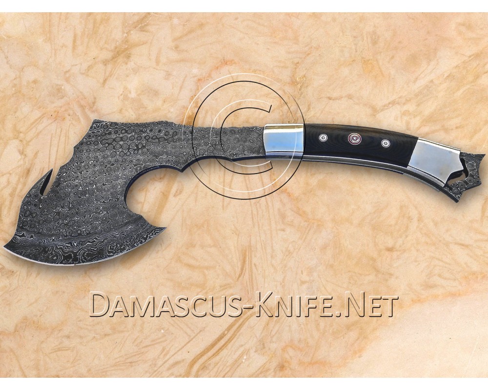 Personalized Handmade Damascus Steel Arts and Crafts Hunting and Survival Tomahawk Axe G10 Micarta Handle - DTA102