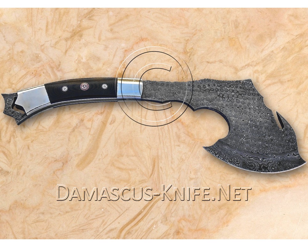 Personalized Handmade Damascus Steel Arts and Crafts Hunting and Survival Tomahawk Axe G10 Micarta Handle - DTA102