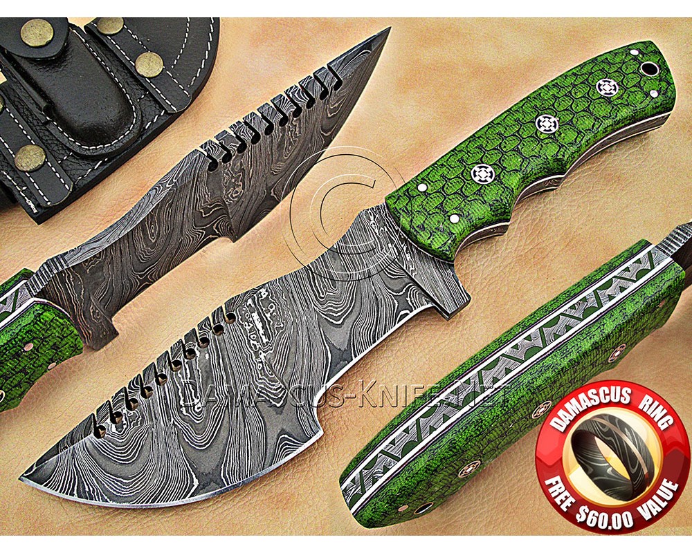 Damascus Steel Tracker Knife Set of 7 with G10 Micarta Handle – DTK1001