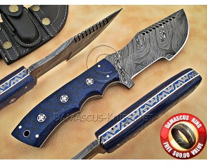 Personalized Handmade Damascus Steel Arts and Crafts Hunting and Survival Tracker Knife G10 Micarta Handle - DTK1002