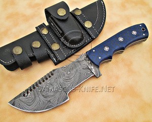 Personalized Handmade Damascus Steel Arts and Crafts Hunting and Survival Tracker Knife G10 Micarta Handle - DTK1002