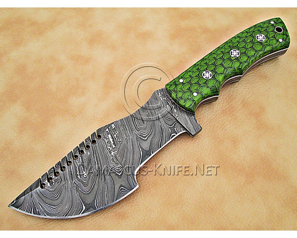 Personalized Handmade Damascus Steel Arts and Crafts Hunting and Survival Tracker Knife G10 Micarta Handle - DTK1003