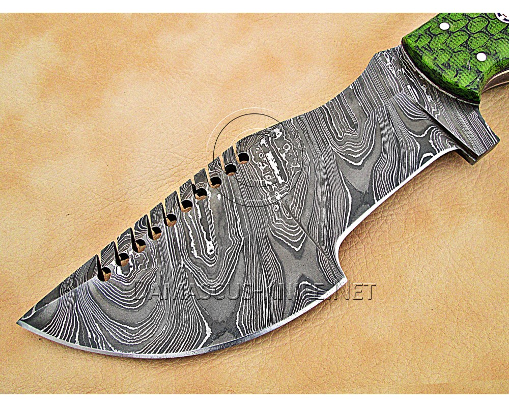 Personalized Handmade Damascus Steel Arts and Crafts Hunting and Survival Tracker Knife G10 Micarta Handle - DTK1003