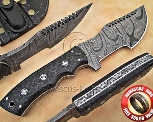 Personalized Handmade Damascus Steel Arts and Crafts Hunting and Survival Tracker Knife G10 Micarta Handle - DTK1004