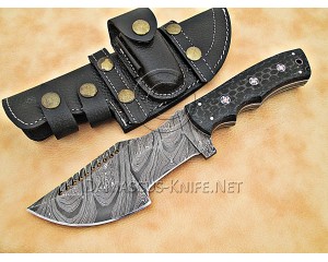 Personalized Handmade Damascus Steel Arts and Crafts Hunting and Survival Tracker Knife G10 Micarta Handle - DTK1004