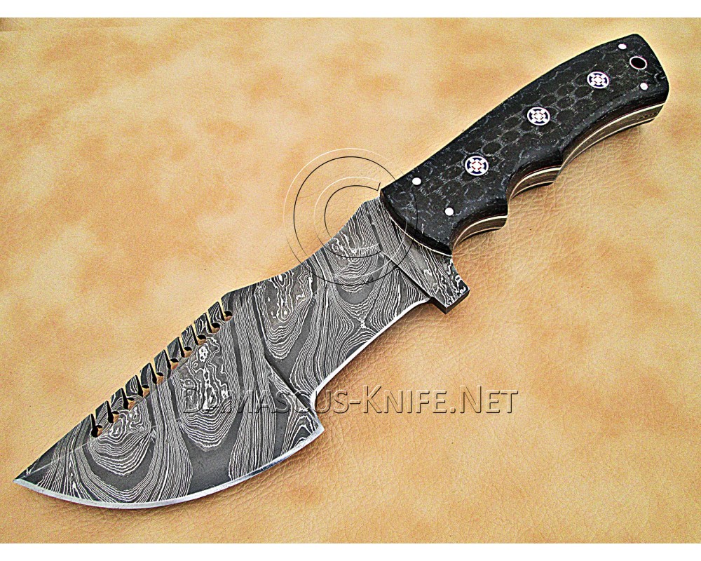 Personalized Handmade Damascus Steel Arts and Crafts Hunting and Survival Tracker Knife G10 Micarta Handle - DTK1004