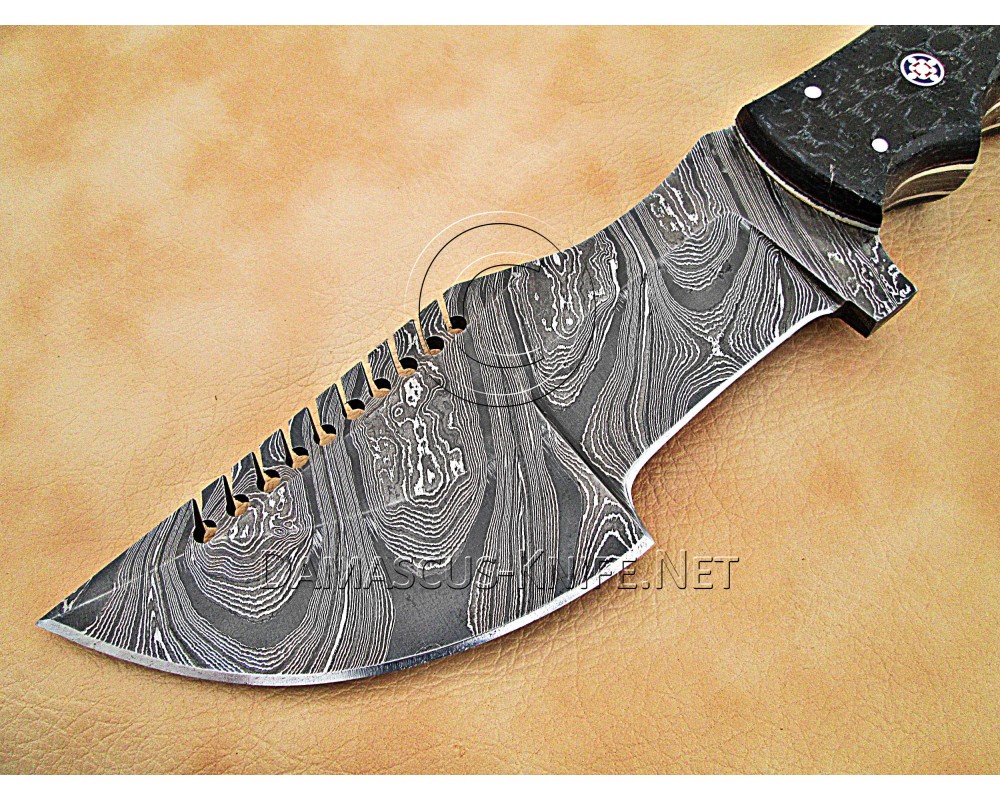 Personalized Handmade Damascus Steel Arts and Crafts Hunting and Survival Tracker Knife G10 Micarta Handle - DTK1004