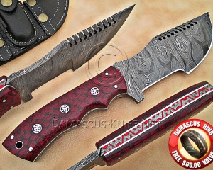 Personalized Handmade Damascus Steel Arts and Crafts Hunting and Survival Tracker Knife G10 Micarta Handle - DTK1005