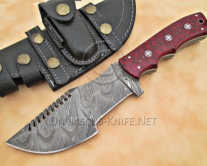 Personalized Handmade Damascus Steel Arts and Crafts Hunting and Survival Tracker Knife G10 Micarta Handle - DTK1005