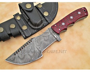 Personalized Handmade Damascus Steel Arts and Crafts Hunting and Survival Tracker Knife G10 Micarta Handle - DTK1005