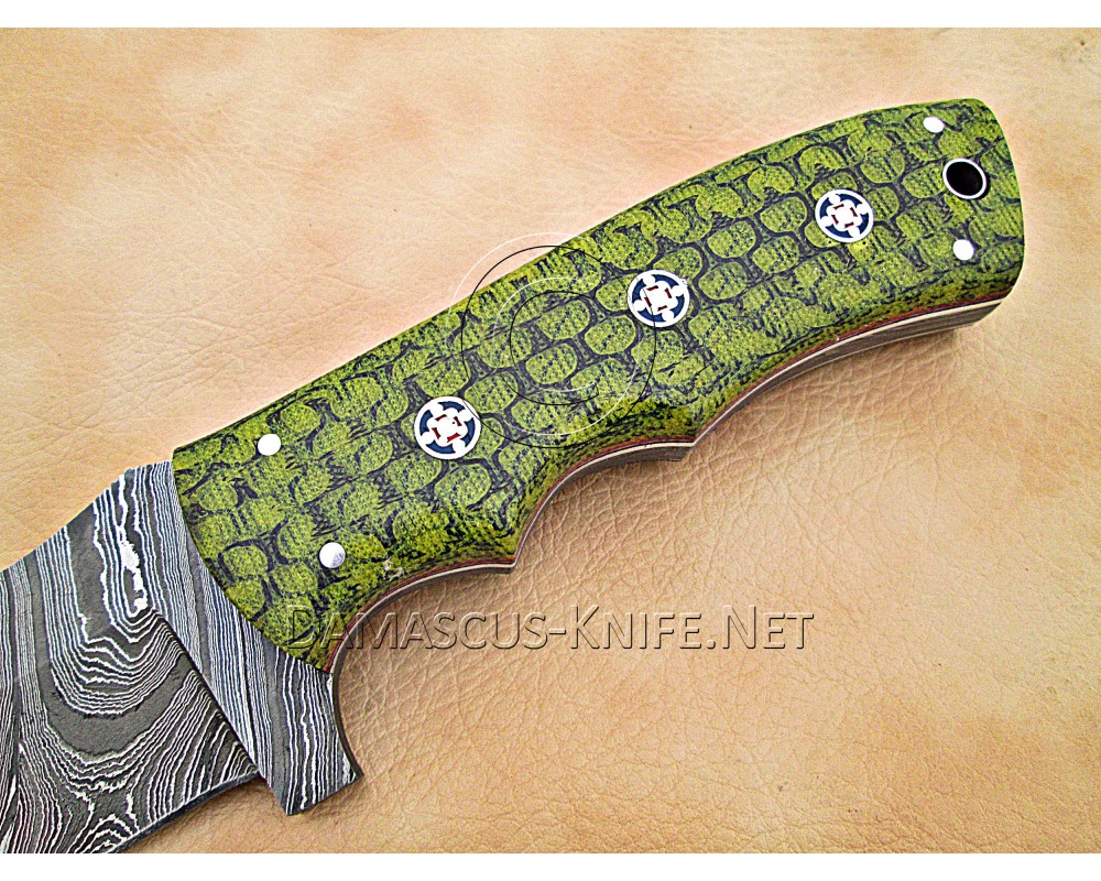 Personalized Handmade Damascus Steel Arts and Crafts Hunting and Survival Tracker Knife G10 Micarta Handle - DTK1007