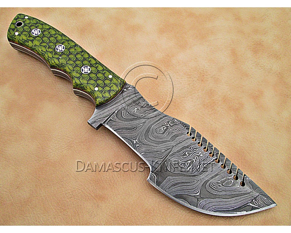 Personalized Handmade Damascus Steel Arts and Crafts Hunting and Survival Tracker Knife G10 Micarta Handle - DTK1007
