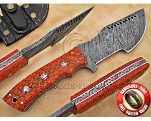 Personalized Handmade Damascus Steel Arts and Crafts Hunting and Survival Tracker Knife G10 Micarta Handle - DTK1008