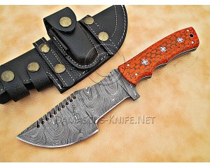 Personalized Handmade Damascus Steel Arts and Crafts Hunting and Survival Tracker Knife G10 Micarta Handle - DTK1008