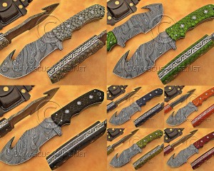 Damascus Steel Gut Hook Tracker Knife Set of 7 with G10 Micarta Handle – DTK1011 Damascus Steel Gut Hook Tracker Knife Set of 7 with G10 Micarta Handle – DTK1011