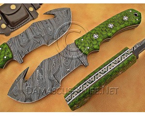 Lot of 7 Personalized Handmade Damascus Steel Gut Hook Arts and Crafts Hunting and Survival Tracker Knife