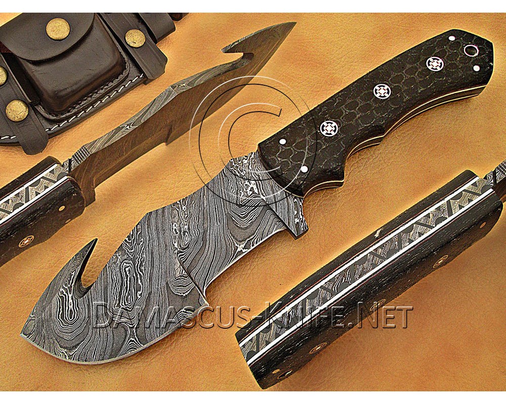 Damascus Steel Gut Hook Tracker Knife Set of 7 with G10 Micarta Handle – DTK1011