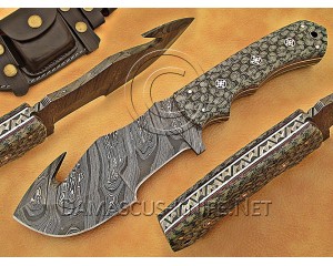 Lot of 7 Personalized Handmade Damascus Steel Gut Hook Arts and Crafts Hunting and Survival Tracker Knife