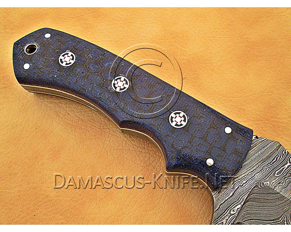 Personalized Handmade Damascus Steel Gut Hook Arts and Crafts Hunting and Survival Tracker Knife G10 Micarta Handle - DTK1012