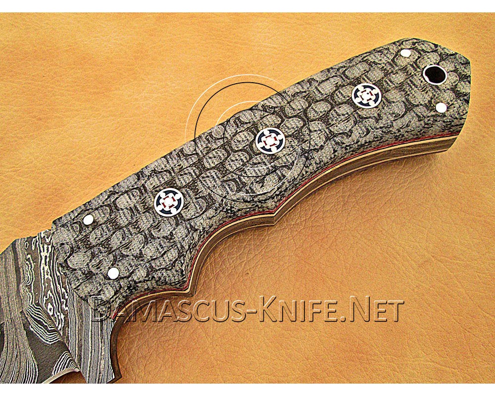 Personalized Handmade Damascus Steel Gut Hook Arts and Crafts Hunting and Survival Tracker Knife G10 Micarta Handle - DTK1016