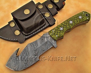 Personalized Handmade Damascus Steel Gut Hook Arts and Crafts Hunting and Survival Tracker Knife G10 Micarta Handle - DTK1017