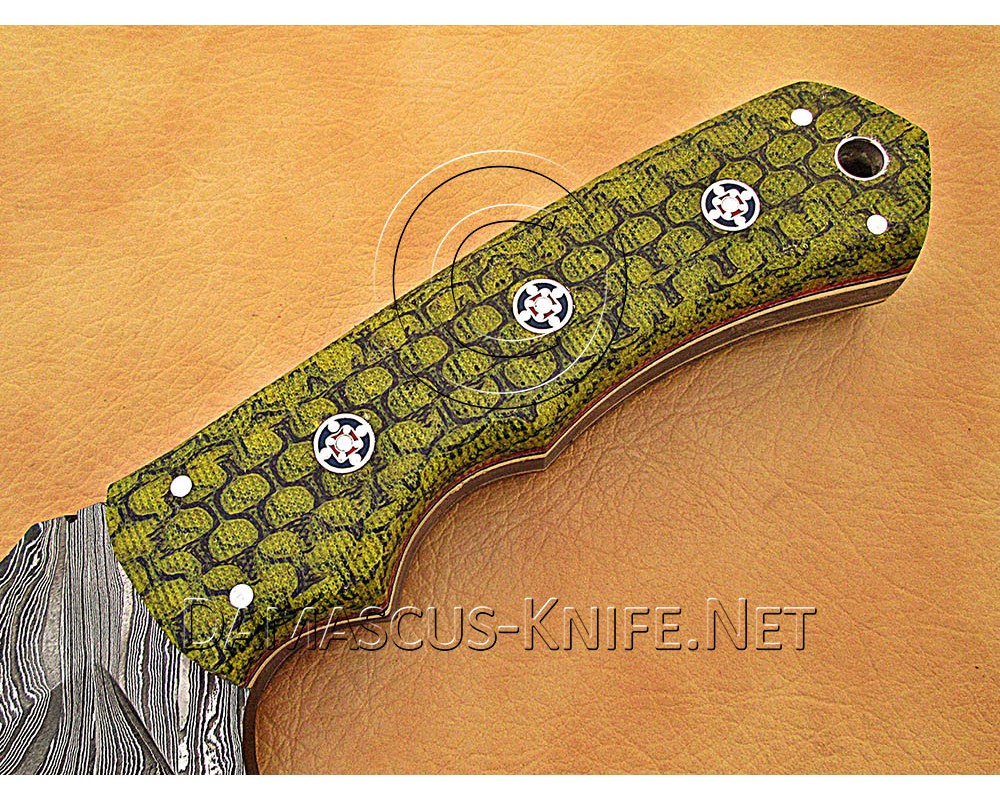 Personalized Handmade Damascus Steel Gut Hook Arts and Crafts Hunting and Survival Tracker Knife G10 Micarta Handle - DTK1017
