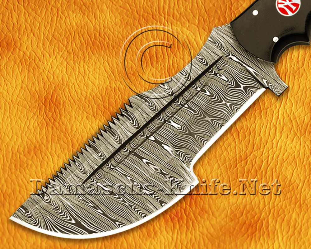 Personalized Handmade Damascus Steel Arts and Crafts Hunting and Survival Tracker Knife G10 Micarta Handle - DTK1052