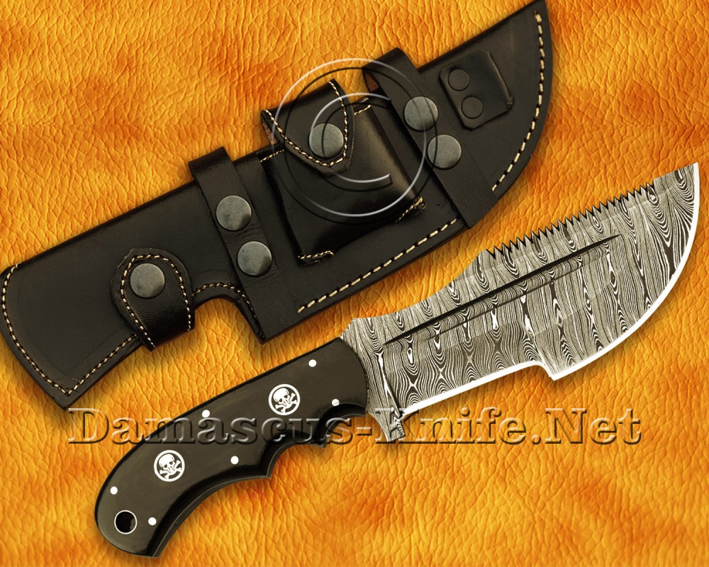 Personalized Handmade Damascus Steel Arts and Crafts Hunting and Survival Tracker Knife G10 Micarta Handle - DTK916