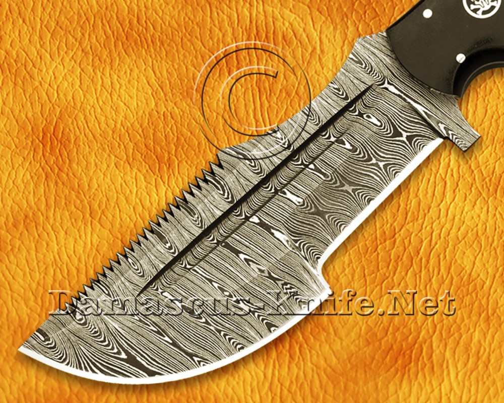Personalized Handmade Damascus Steel Arts and Crafts Hunting and Survival Tracker Knife G10 Micarta Handle - DTK916