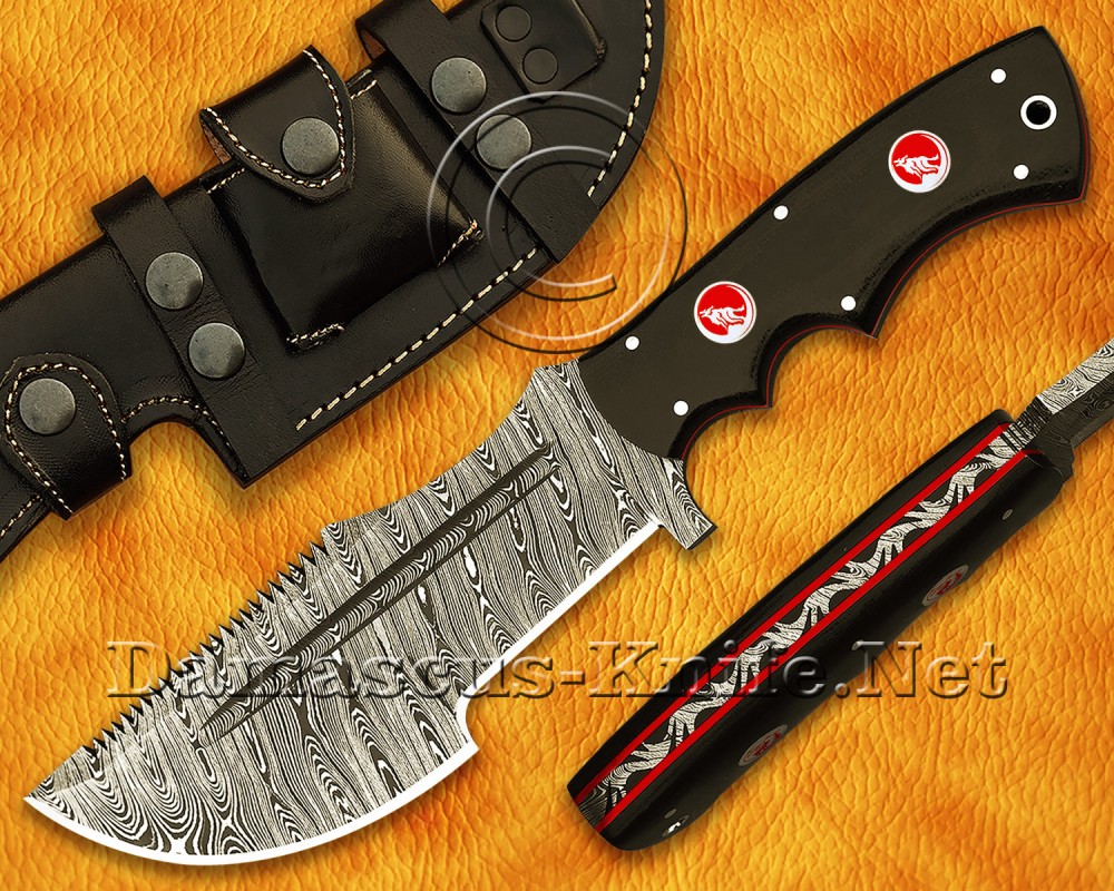 Personalized Handmade Damascus Steel Arts and Crafts Hunting and Survival Tracker Knife G10 Micarta Handle - DTK918