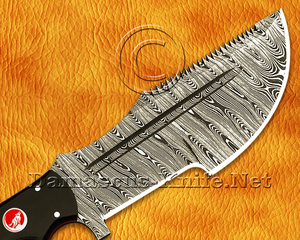 Personalized Handmade Damascus Steel Arts and Crafts Hunting and Survival Tracker Knife G10 Micarta Handle - DTK918