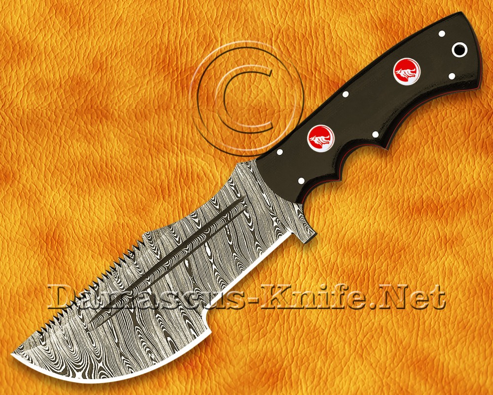 Personalized Handmade Damascus Steel Arts and Crafts Hunting and Survival Tracker Knife G10 Micarta Handle - DTK918