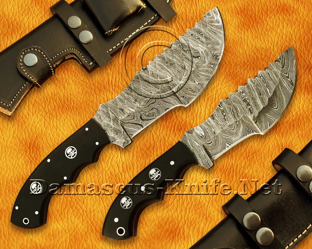 Lot of 2 Custom Handmade Damascus Steel Tracker Knives - G10 Micarta Handle - DTK919 