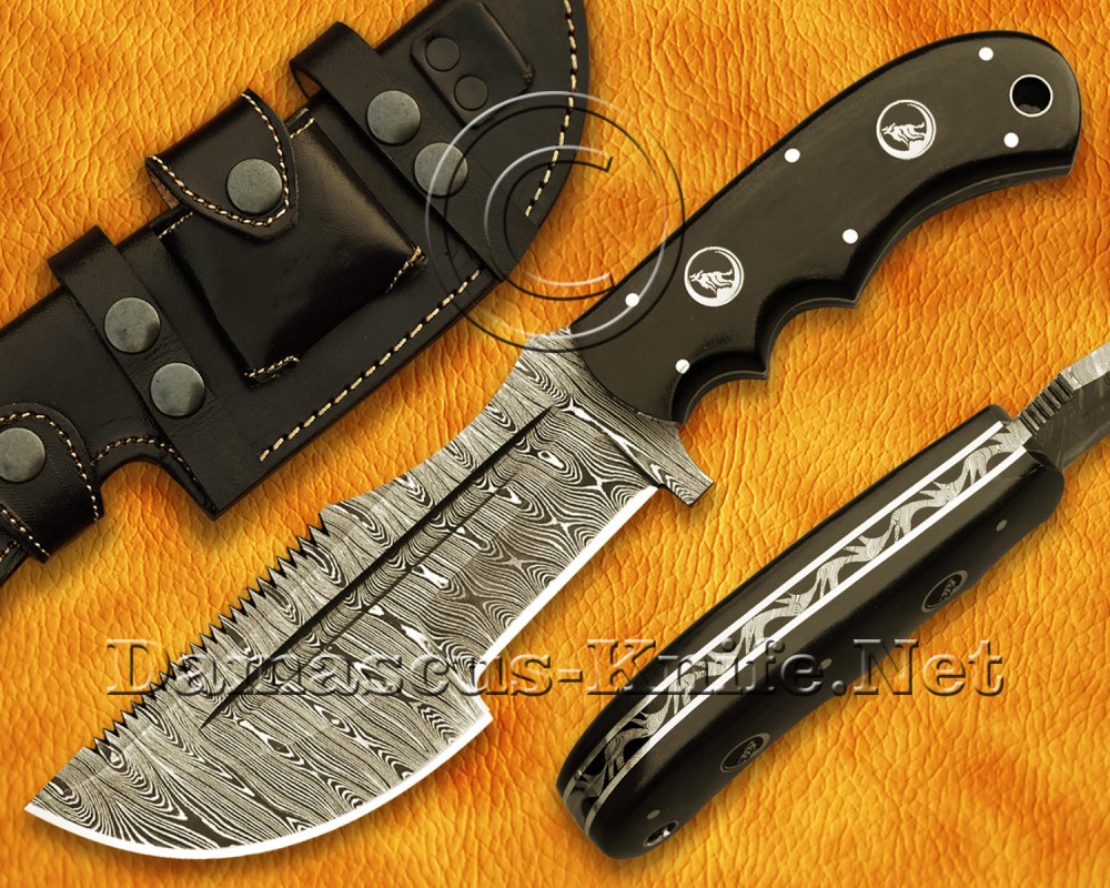 Personalized Handmade Damascus Steel Arts and Crafts Hunting and Survival Tracker Knife G10 Micarta Handle - DTK920