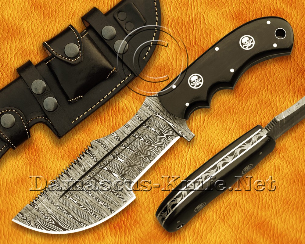Personalized Handmade Damascus Steel Arts and Crafts Hunting and Survival Tracker Knife G10 Micarta Handle - DTK922