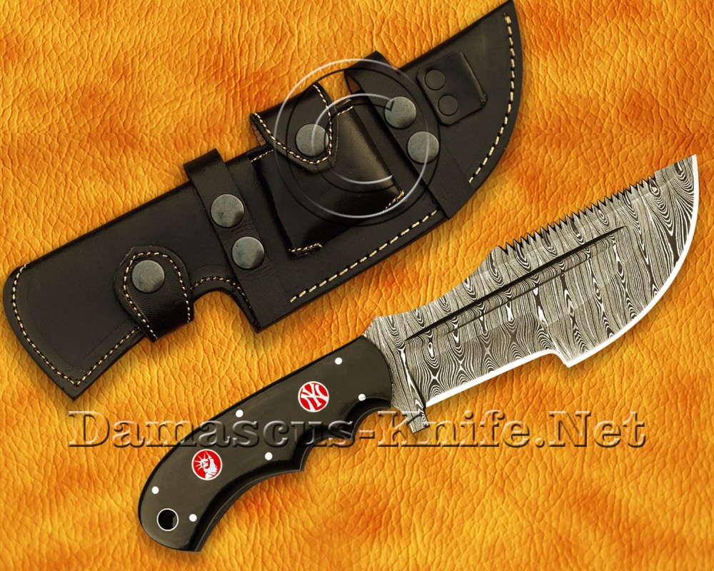 Personalized Handmade Damascus Steel Arts and Crafts Hunting and Survival Tracker KnifeG10 Micarta Handle - DTK924