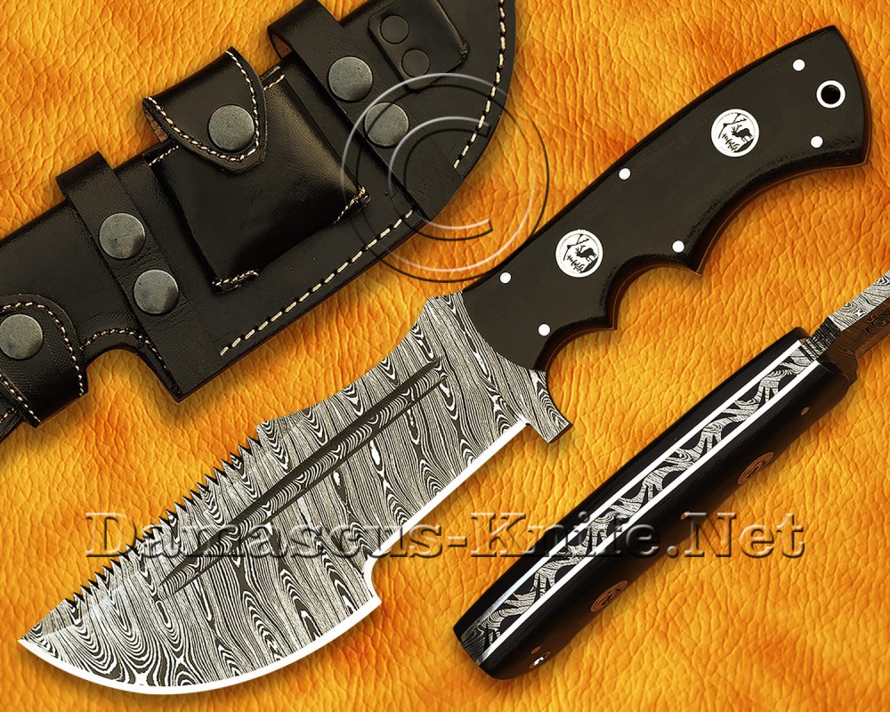 Personalized Handmade Damascus Steel Arts and Crafts Hunting and Survival Tracker Knife G10 Micarta Handle - DTK925