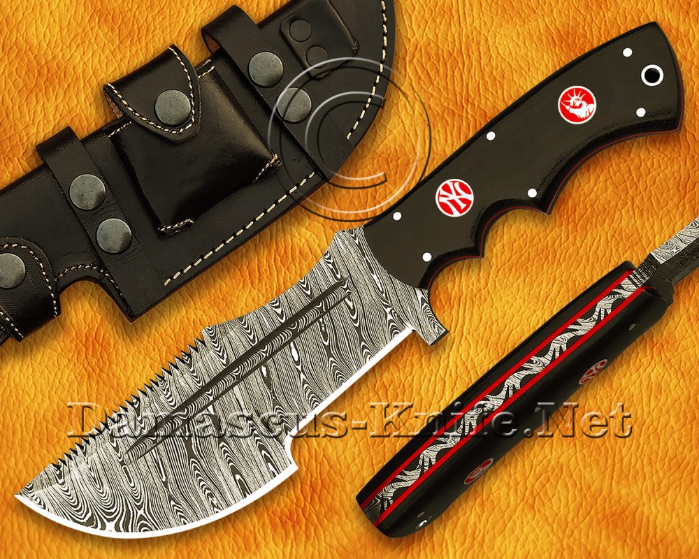Personalized Handmade Damascus Steel Arts and Crafts Hunting and Survival Tracker Knife G10 Micarta Handle - DTK927