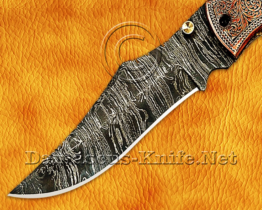 Personalized Hand Engraved Damascus Steel Arts and Crafts Pocket Folding Knife Copper Handle - DFK750 Personalized Hand Engraved Damascus Steel Arts and Crafts Pocket Folding Knife Copper Handle - DFK750