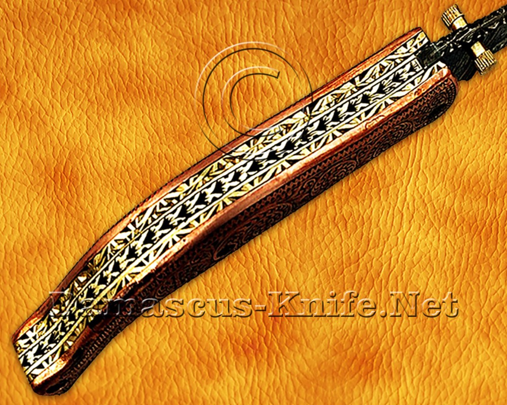 Personalized Hand Engraved Damascus Steel Arts and Crafts Pocket Folding Knife Copper Handle - DFK750 Personalized Hand Engraved Damascus Steel Arts and Crafts Pocket Folding Knife Copper Handle - DFK750