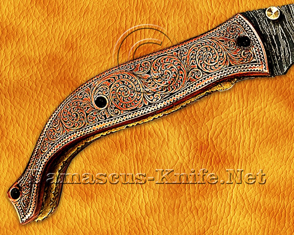 Personalized Engraved Damascus Folding Knife - Copper Handle - FK750