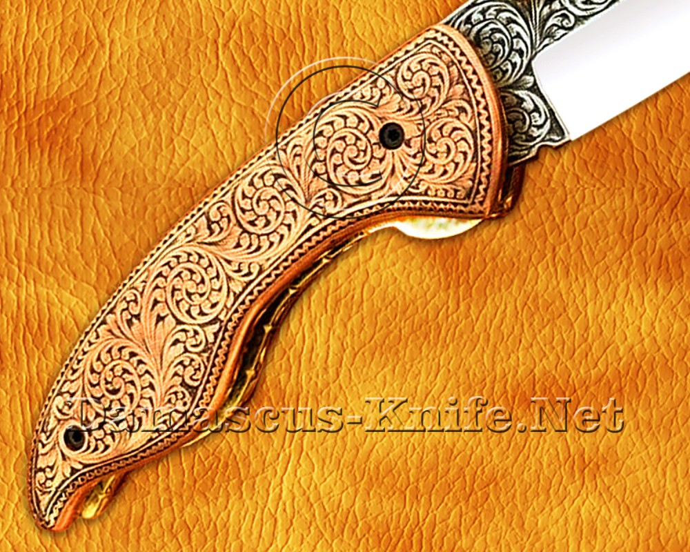 Personalized Hand Engraved Stainless Steel Arts and Crafts Pocket Folding Knife Copper Handle - DFK752  Personalized Hand Engraved Stainless Steel Arts and Crafts Pocket Folding Knife Copper Handle - DFK752