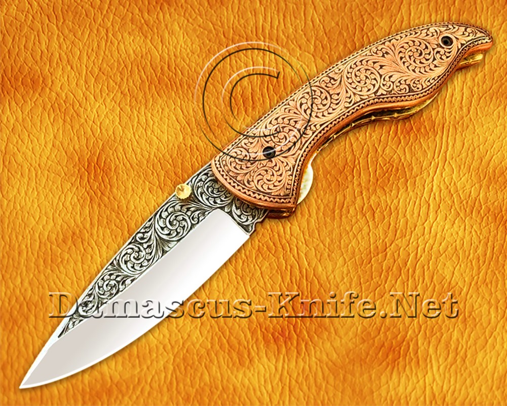 Personalized Hand Engraved Stainless Steel Arts and Crafts Pocket Folding Knife Copper Handle - DFK752  Personalized Hand Engraved Stainless Steel Arts and Crafts Pocket Folding Knife Copper Handle - DFK752