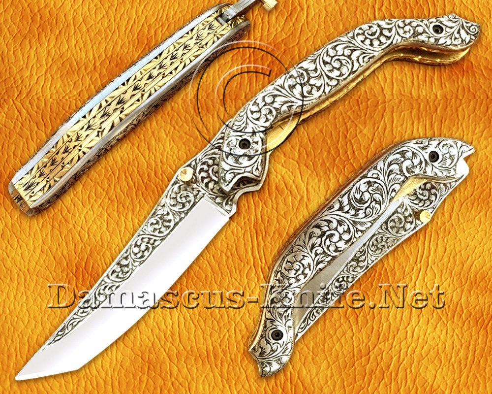 Personalized Hand Engraved Stainless Steel Arts and Crafts Pocket Folding Knife Steel Handle - DFK753 
